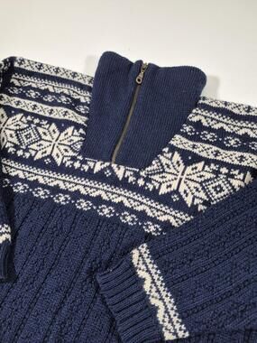 Norwear Sweater Mens Small Blue Wool 1/4 Zip Mock Neck Fair Isle Iceland Knit